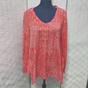 Coral long sleeve Faded Glory size L shirt with fun hemline. Gently loved
